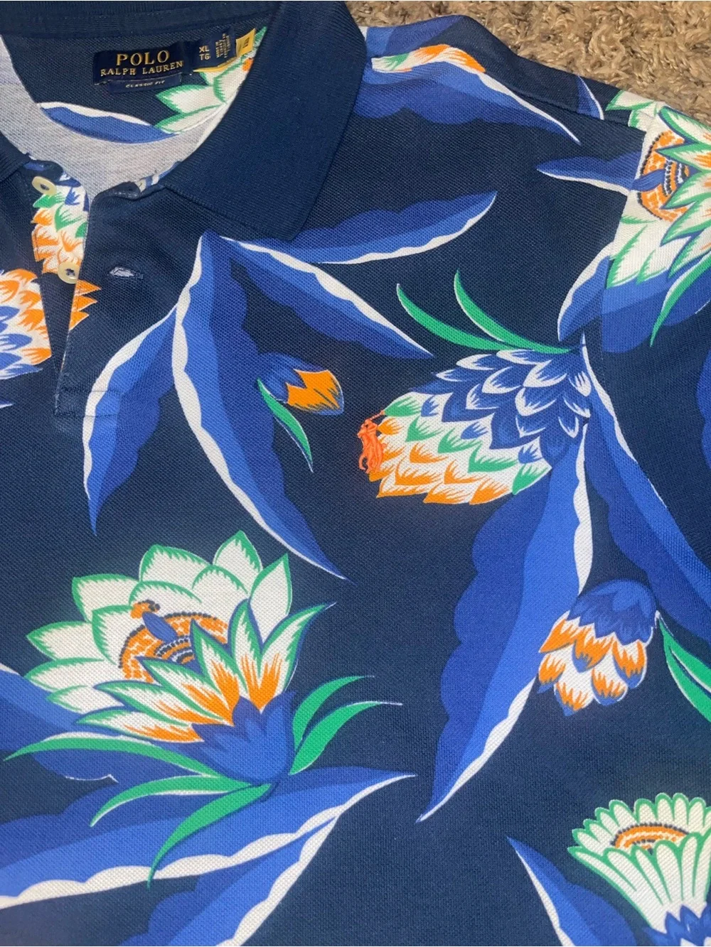 Ralph Lauren Navy Blue Floral-Print Polo